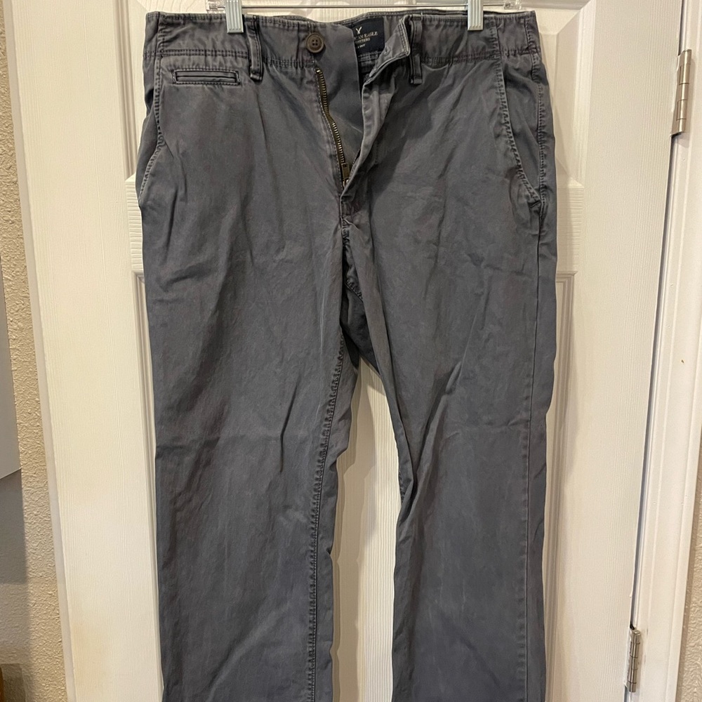 American Eagle Original straight grey blue khakis
